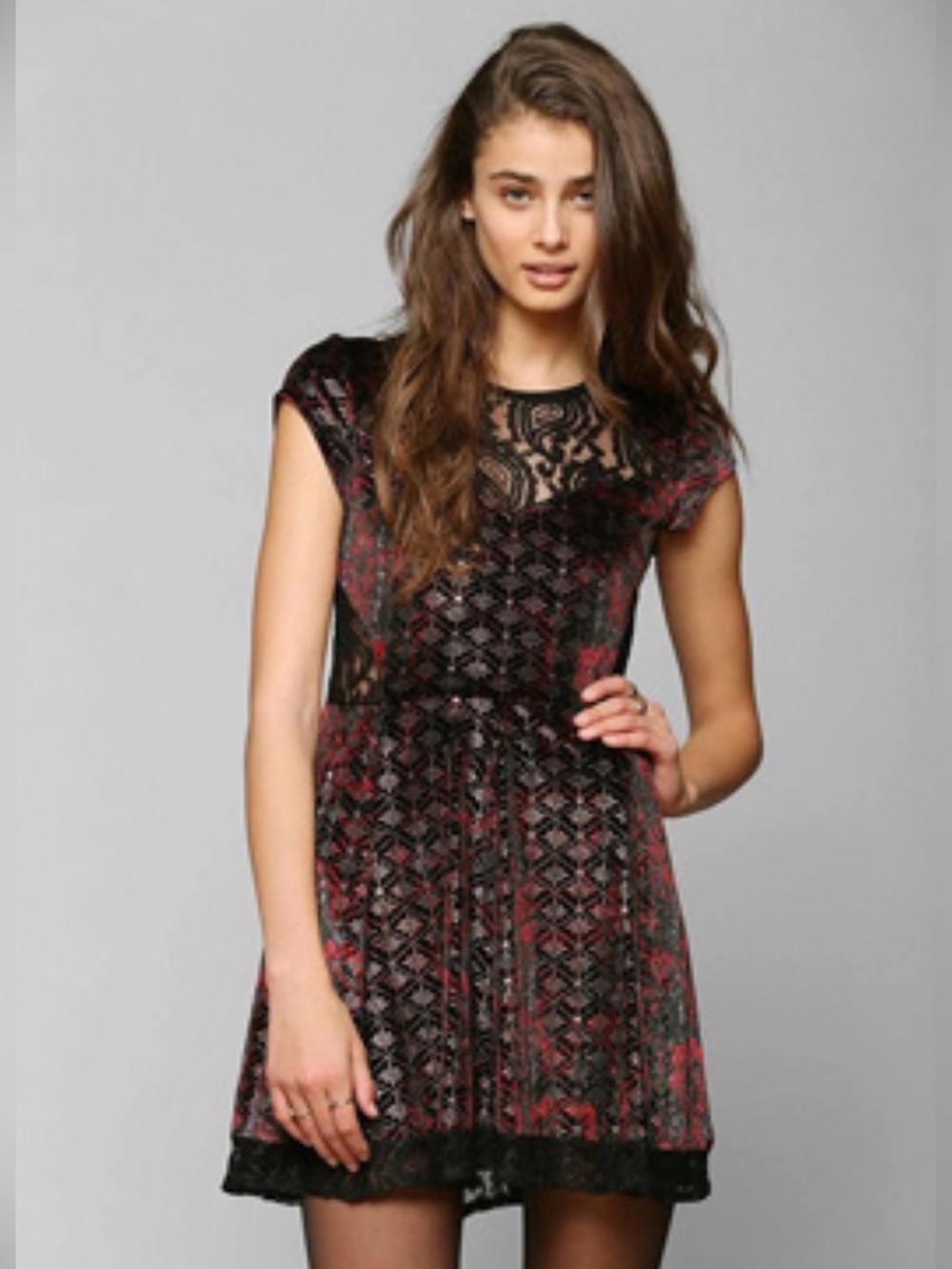 Ecote Fortune Teller Velvet and Lace Mini Dress